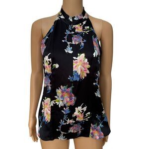 Go Silk Go Draped Over Halter tank blouse washable silk floral blouse size XS